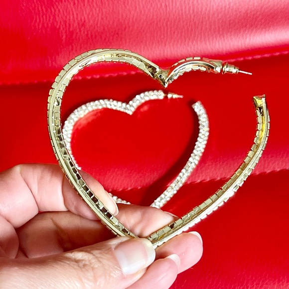 Big Heart Crystal Hoop Earrings - Picture 8 of 10